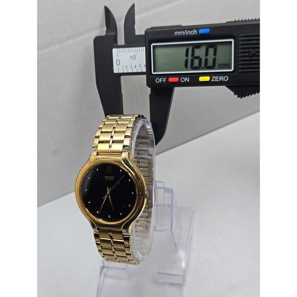Seiko Quartz V701 6K09 Gold Tone Black Dial Mens Dress Watch New Battery Vintage - Picture 7 of 16